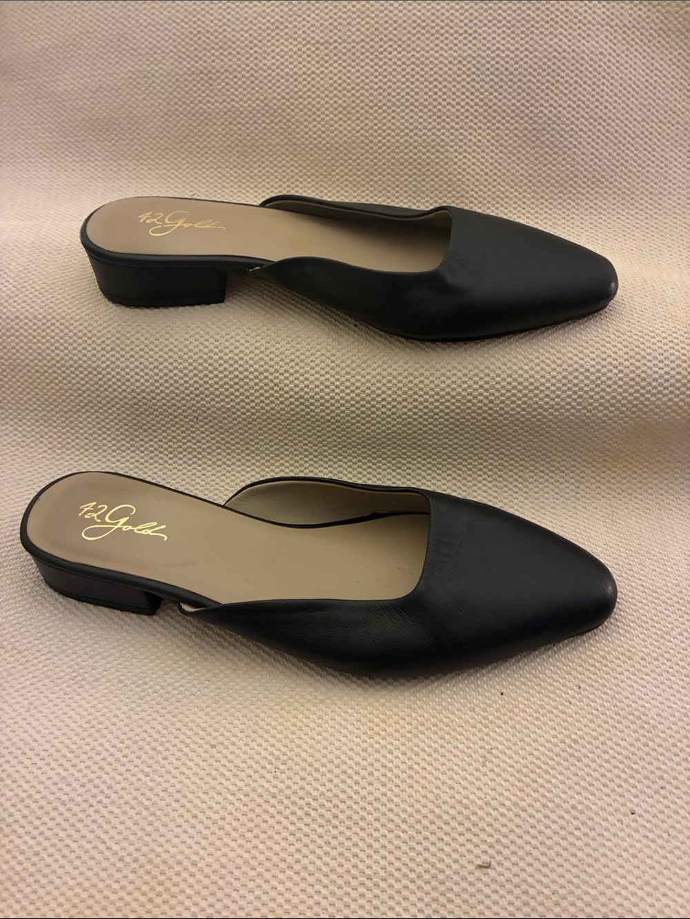 42 Gold Black Leather Slip-On Low Heel Mules-size 9